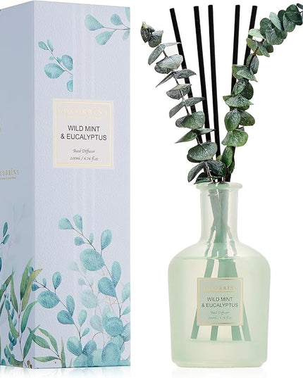 COCORRÍNA Eucalyptus & Wild Mint Reed Diffuser – 6.76 oz Essential Oil with Sticks & Dried Eucalyptus, Home Fragrance for Bedroom or Bathroom Décor