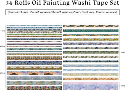 Bomichi 34 Rolls Washi Tape, Aesthetic Colored Decorative Cute Scrapbook Tape for Scrapbooking Supplies Journaling Craft Junk Journal