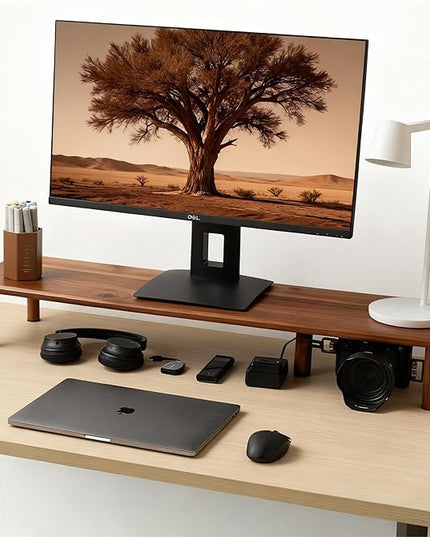 Dual Monitor Stand Riser Acacia Wood, Wooden Desk Monitor Riser for 2 Monitors Supports for Monitor, Printer, Heavy TV Riser up to 130 lbs