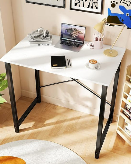 DUMOS 32 in Small Computer Desk for Home Office, Modern Study Work Table Simple Style for Bedroom, Writing Desks with X-Shaped Reinforcement, 2 Pack, White