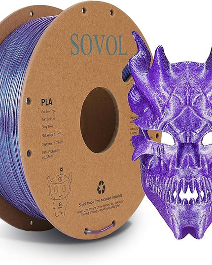 Sovol Silk PLA Filament with Blue Glitter 1kg 1.75mm, Color Changeable 3D Printer Filament 2.2lbs, Chameleon Shiny PLA Material +/-0.03mm, Shimmering 3D Printing Filament, Nebula Purple