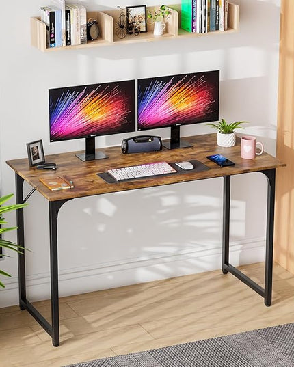 PayLessHere | 47 Inch Computer Desk | Brown | Office Desk with Metal Frame, Adjustable Feet | Water-Resistant, Scratchproof Surface | Sturdy Writing Table for Home Office or Study | Pack of 1