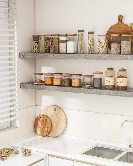 RICHFOCUS 55Inch Floating Shelves for Wall 1 Pack Shelves for Bedroom|Kitchen|Bathroom Wall Mounted Rustic Wood Floating Shelf with Invisible Brackets for Books|Storage|Decor, Grey