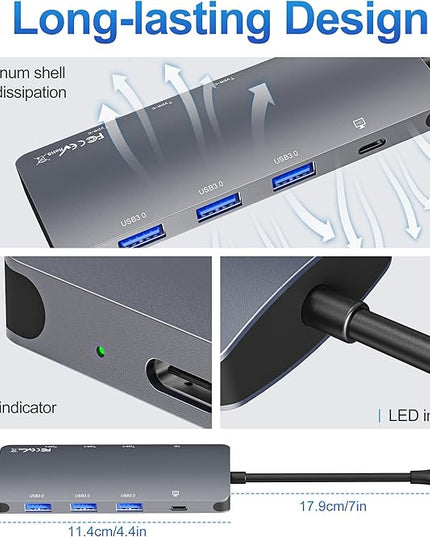 USB C Hub 10Gbps, USB C Splitter with 4K@60Hz Video Output, 100W Power Delivery Charging, Data Transfer, USB4 Hub Multiport Adapter for MacBook Pro/Air, iPad Pro, Mac mini and More Type C Devices