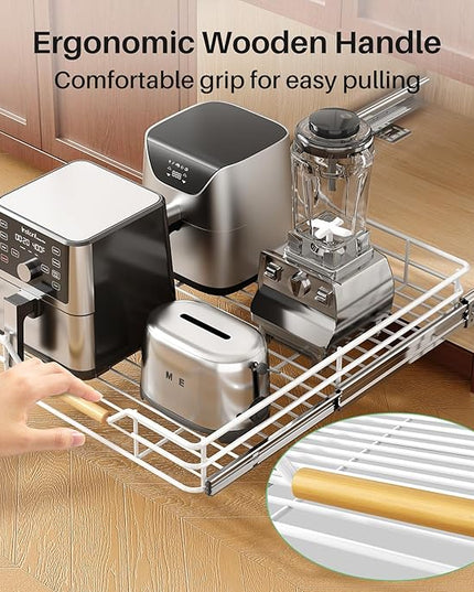 Pull out Cabinet Organizer, 12"W X 21"D, Heavy Duty Smooth Sliding Under Cabinet Shelves for Pots and Pans, Full-Extension Roll out Drawers, Slide out Organization for Home Kitchen Pantry, White