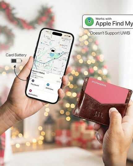 SPOTMINDERS Apple MFi Certified Wallet Tracker for Valentines Day Gifts for Women (iOS Only) Works with Apple Find My IP68 Rechargeable Tracking Card 0.07in Slim iPhone Item Finder for Luggage, Purse