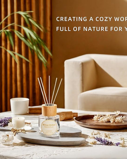 Binca Vidou Reed Diffuser Set, Lavender Osmanthus Orange&Lemon Scent Oil Diffusers with Sticks for Home Office Bathroom Aromatherapy Decor 1.69oz X 3