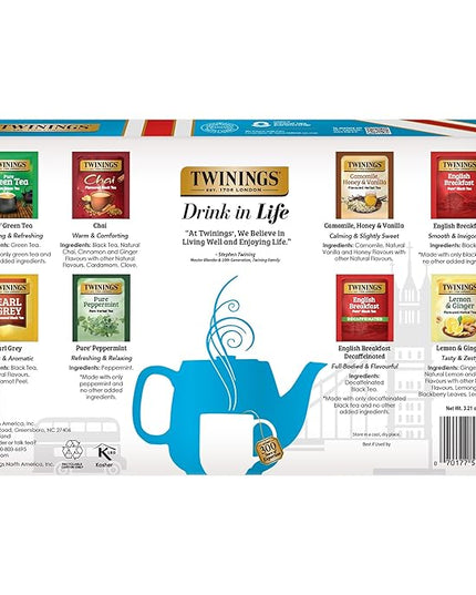 Twinings Tea Classics Collection Gift Box Variety Sampler, 48 Tea Bags (Pack of 1), Enjoy Hot or Iced, Includes Black, Herbal, Green, & Chai Teas