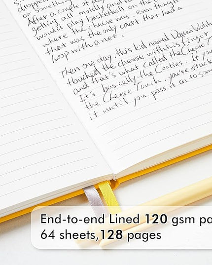 feela Hardcover Notebook For Work, Classic Ruled Lined Journal Set School Business Supplies, with 3 Black Pens, 120 GSM, 5.1”x8.3”, 3 Pack, A5, Solid Colors, Gray, Yellow, Light Blue