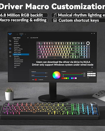 AULA F99 Pro Wireless Mechanical Keyboard-Silent Version,BT5.0/2.4GHz/USB-C Hot Swappable Custom Keyboard,Gasket Structure,Pre-lubed Linear Switches RGB Backlit Computer Gaming Keyboards,Black