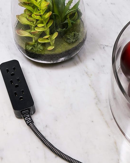 Cordinate 3 Outlet Power Strip Indoor Extension Cord 16 Gauge 10 Ft 3 Prong Braided Extension Cords Flat Extension Cord ETL Listed Black 42024