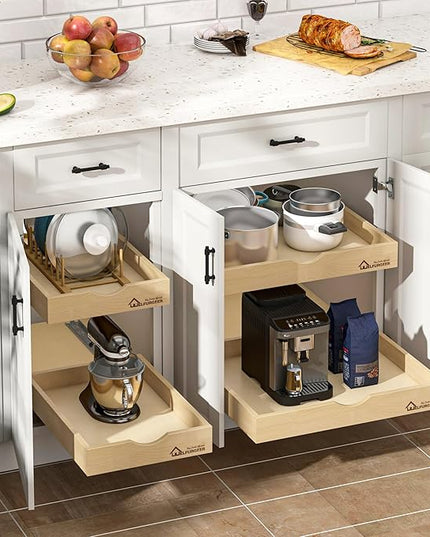 WelFurGeer Premium Birchwood Pull-Out Cabinet Drawers, 26" W x 21" D Pull Out Cabinet Organizer, Heavy-Duty Cabinet Organizer with Easy Installation, Space-Saving Pullout Drawer for Home & Kitchen