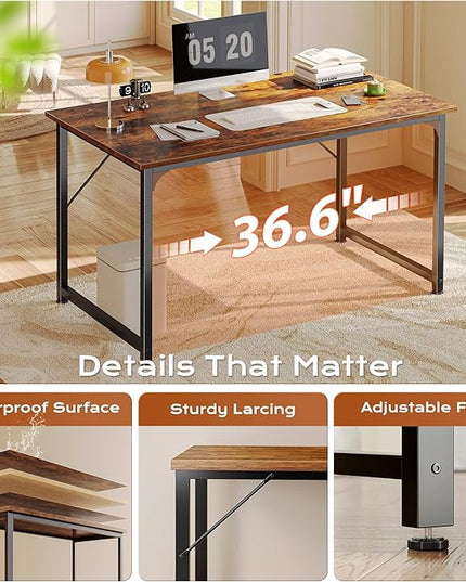 PRAISUN 40 X 24 Inch Computer Desk with Deeper Desktop, Gaming Office Writing Work Desk for Home Office, Study, Bedroom, Work from Home, Metal Frame, Rustic Brown