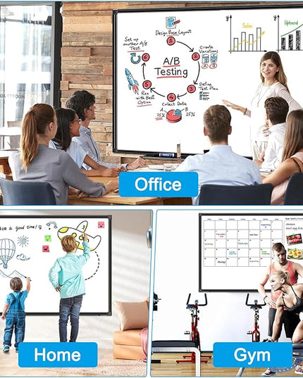 H-Qprobd 48"x36" Magnetic White Board Dry Erase Wall Mount Whiteboard - Office Home Classrooms White Board Hanging Writing Board with Black Aluminum Frame