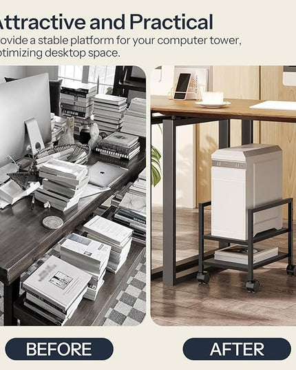 HOOBRO PC Stand, 2-Tier PC Tower Stand Fits Most Computer Towers, CPU Holder for Floor, Height Adjustable, CPU Stand with Wheels Under Desk, for Home Office, Black BB11CJ01