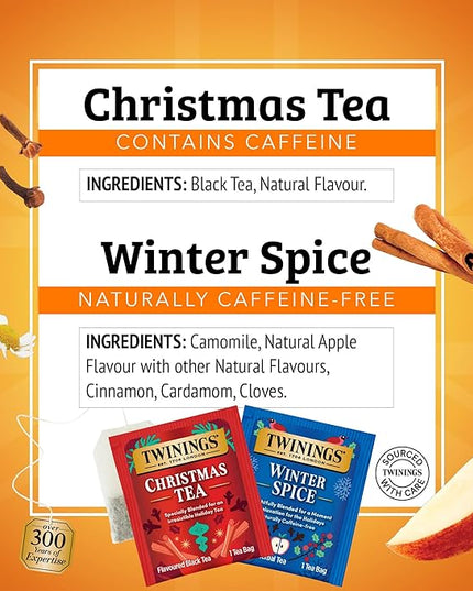 Twinings Holiday Variety Pack Tea Bags, Christmas Tea and Winter Spice, 20 Count (Pack of 4), Enjoy Hot or Iced