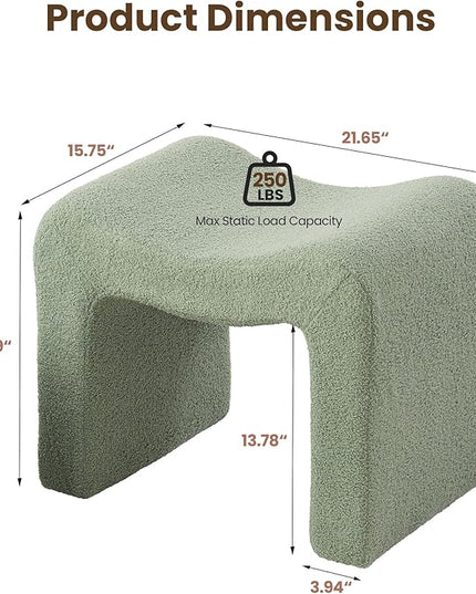 Vanity Stool Foot Rest Small Footstool Ottoman Chair Seating Backless Modern Teddy Velvet Ottoman for Makeup Room Living Room Bedroom Entryway,(Single 1) Green