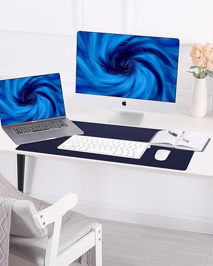 AFIING Dual-Sided Desk Pad, Natural Cork & PU Leather Large Mouse mats for Office and Home Work, Desk Protector Non-Slip, Waterproof, Easy Clean (Blue, 23.6" x 13.7")