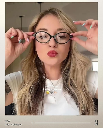 TIJN Olisa Blue Light Blocking Glasses for Women Men,Oval Glasses Frame Bluelight Glasses for Gaming/Computer/Screen