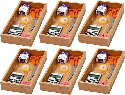 YBM Home Bamboo Drawer Organizer Storage Box for Kitchen Drawer, Junk Drawer, Office, Bedroom, Children Room, Craft, Sewing, and Bathroom, 6 Pack 6x12x2 inch
