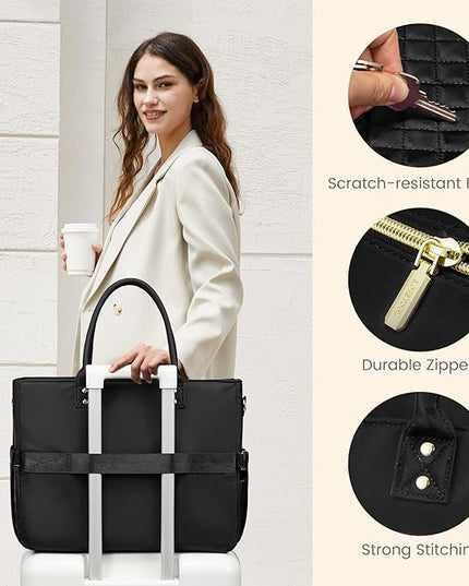 LOVEVOOK Teacher Tote Bag for Women Work, Laptop Bag Work Tote Bag Nurse Bags With Large Cup Holder, Professional Computer Briefcase Business Large Purses Handbag, Diaper Bag Mother Gift, Black
