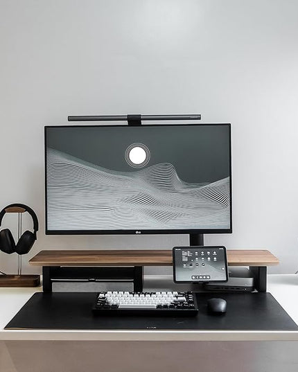 Raico Desk Cockpit Shelf Monitor Stand System Dual Screen Setup Wood Large Desk Accessory Organizer Unit (Walnut, Medium v2 | 36 Inches)