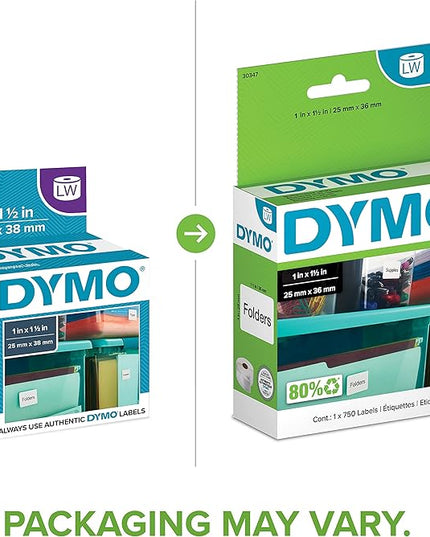DYMO Authentic LW Library Book Spine Labels DYMO Labels for LabelWriter Printers White 1" x 1-1/2" 1 Roll of 750