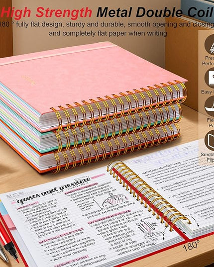 Hardcover Spiral Notebook 8.5"x11" Journal Notebook with Tabs and Removable Dividers 300 Pages 5 Subject Notebook College Ruled, Faux Leather Spiral Bound Notebook for Women School Work(Red)