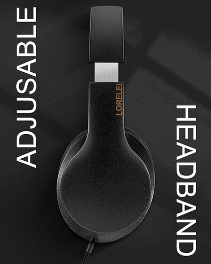 LORELEI X6 Over-Ear Headphones With Microphone, Lightweight Foldable & Portable Stereo Bass With 1.45M No-Tangle Wired for Smartphone Tablet MP3/4 (Black-Gold)