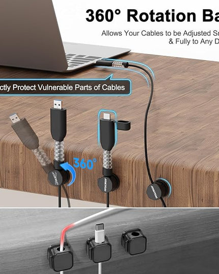 6 Desktop Cord Organizer Magnetic Spring Cable Clips Rotatable Cord Holder 2 Charging Cord Protecors for Nightstand Phone Charger Organizer Computer Desk Cable Management Appliance Adhesive Wire Strap