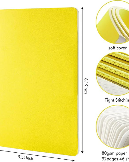 feela 36 Pack Soft Cover Journal Bulk, Lined Blank Travel Journal for Women Men Writing, Notebooks College Ruled for Work, Note Taking Notebook School Business Supplies, 8.2” x 5.5”, A5, Lemon Yellow