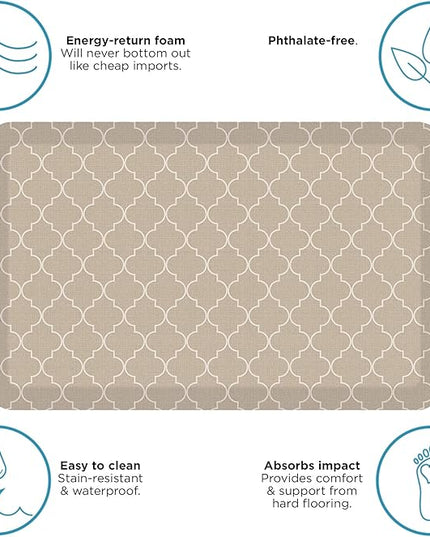 GelPro Anti-Fatigue Designer Comfort Kitchen Floor Mat, 20x32, Trellis Khaki Stain Resistant Surface with 3/4” Thick Ergo-Foam Core for Health and Wellness