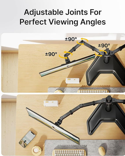 monTEK Stable Freestanding Dual Monitor Stand for 17–32” Computer Screens, Heavy-Duty Desk Mount with 22 lbs per Arm, Fully Adjustable Brackets and Arms, Solid V-Shaped Base, VESA 100×100mm Max