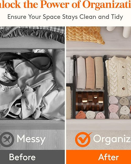 Lifewit 9 Pack Drawer Dividers 4" High, 11-17" Adjustable Drawer Organizers for Clothes, Expandable Dresser Separators in Bedroom/Bathroom/Kitchen/Fridge/Office Organization and Storage, Black