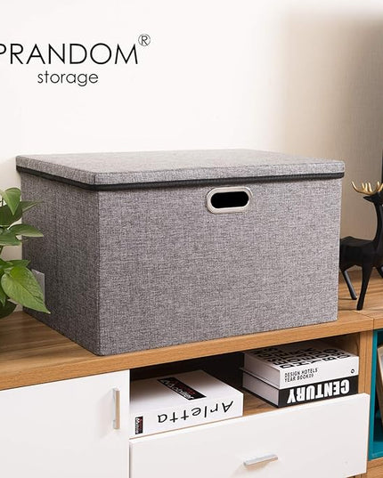 PRANDOM Extra Large Collapsible Storage Bins with Lids [3-Pack] Linen Fabric Foldable Storage Baskets Boxes Organizer Containers Cube with Cover for Bedroom Closet Office Nursery (22.8x15.75x13.8)