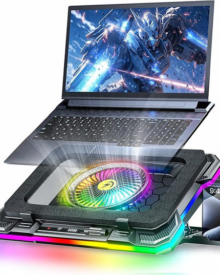 KeiBn Gaming Laptop Cooling Pad, Laptop Fan Cooling Pad with 5.5inch RGB External Fan, Rapid Cooling Laptop 15.6-19.3inch, 8 Height Stands, 2 USB Ports, Phone Holder-K1 5V RGB