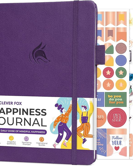 Clever Fox Happiness Notebook – Daily Positivity Journal for Women with Prompts & Positive Quotes – Affirmation & Self Esteem Gifts (Purple)