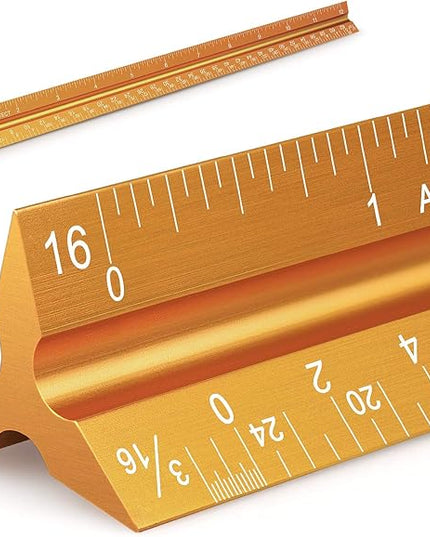 12" Architectural Scale Ruler Aluminum Architect Scale Triangular Scale Ruler for Architects, Draftsman, Students and Engineers, Golden