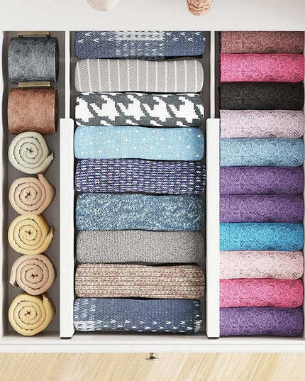 SpaceAid Bamboo 4 Pack Dresser Drawer Dividers, 4.65“ High Adjustable 12.5“-17” Drawer Organizers, Expandable Organization for Clothing, Clothes, Dressers, White