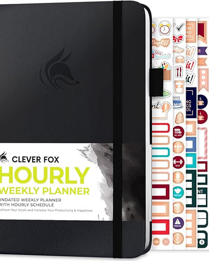 Clever Fox Planner Schedule – Undated Weekly & Monthly Life Planner with Time Slots, Appointment Book & Daily Organizer, A5 (Black)