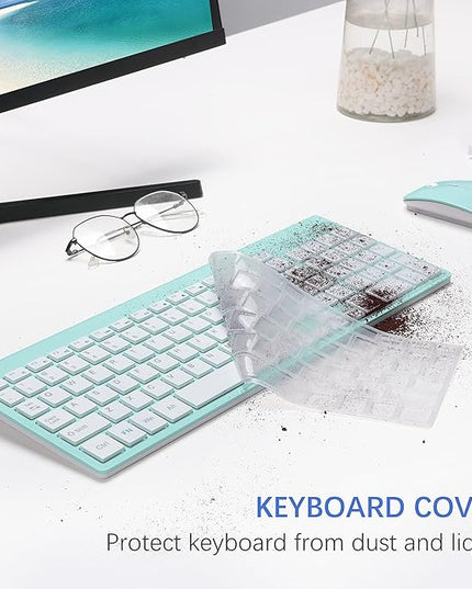 Wireless Keyboard and Mouse Ultra Slim Combo, TopMate 2.4G Silent Compact USB 2400DPI Mouse and Scissor Switch Keyboard Set with Cover, Batteries Included, for PC/Laptop/Windows/Mac - Mint Green
