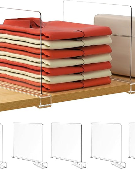 HBlife 5 Pack Clear Shelf Dividers, Vertical Purse Organizer for Closet Perfect for Sweater, Shirts, Handbags in Bedroom and Kitchen, Adjustable Acrylic Bookshelf for Organization