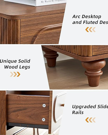12 Drawer Fluted Dresser for Bedroom, Mid Century Modern Chest of Drawers, Wood Storage Small Dresser Organizer for Bedroom Living Room Hallway Closet, Walnut