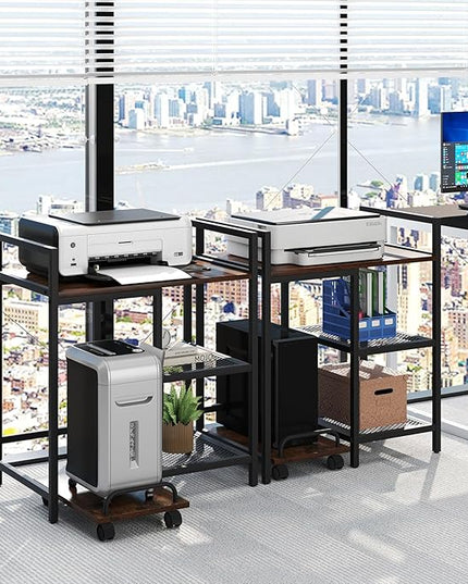 Giantex 3-Tier Printer Stand with Charging Station, 2 Open Storage Shelves, Side PC Stand on Wheels, 25" x 16" Mobile Printer Table for Computer Tower, Printer Shredder, Fax, Under Desk, Home Office