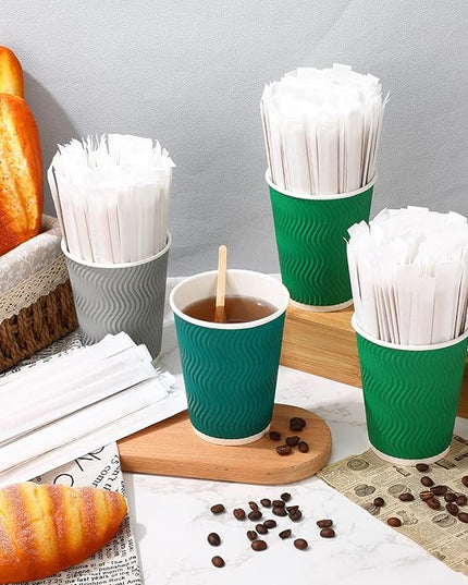 2000 Pcs Individually Wrapped Wooden Coffee Stirrers, Disposable Coffee Stir Sticks Round End Sticks Bulk Wood Stirrers for Cocktail Hot Drinks Restaurant Bar Home Office (5.5 Inch)