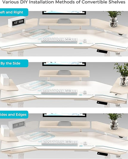 EUREKA ERGONOMIC Standing Desk,63" Electric Adjustable Height Computer Desk,Wing Shaped Music Studio Desk, LED Monitor Stands, Dual Motor&Slot, Maple
