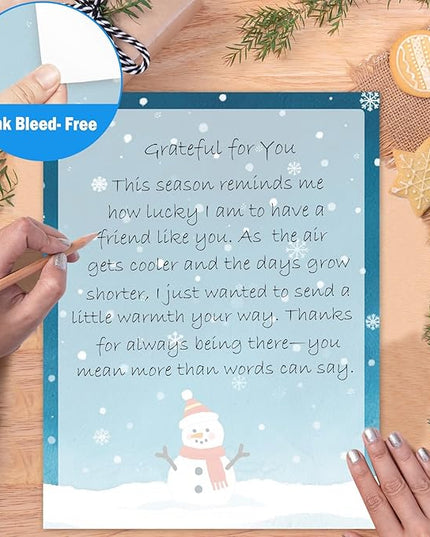 EggSun 250Pcs Christmas Winter Stationery Paper and Envelope Set with 100 Letterhead Papers and 50 Envelopes,10 Design for Letter Writing Invitations Computer Holidays Party Notes, 8.5x11 Inch-Snowman