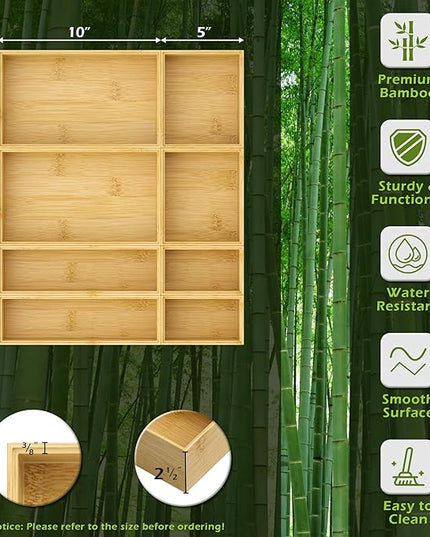 Bathroom Drawer Organizer Trays, Bamboo Silverware Drawer Organizer Kitchen Utensils, 8 PCS Wood Box Stackable Bins for Makeup, Office Desk, Vanity, Junk Drawer