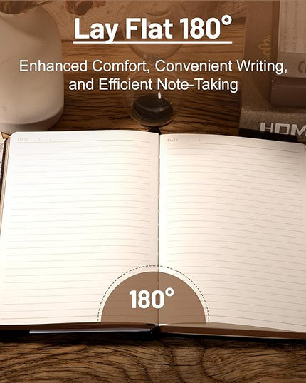 CAGIE Compass Leather Notebook Journal for Men, 100 GSM 288 Pages Lined Journals for Writing, A5 Hardcover Journaling Notebooks Gift Set with Pen for Travel Office Daily Writing