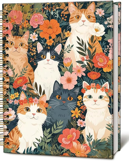 Vintage Cat Notebook Journal Gifts for People Who Love Cats, Retro Cat Floral Spiral Notebook, Cat Lover Gifts for Women Men, Cute Notebooks for School Supplies 5.5x8.3 Inch
